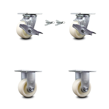 4 Inch Nylon Caster Set With 2 Brakes/Swivel Lock 2 Rigid